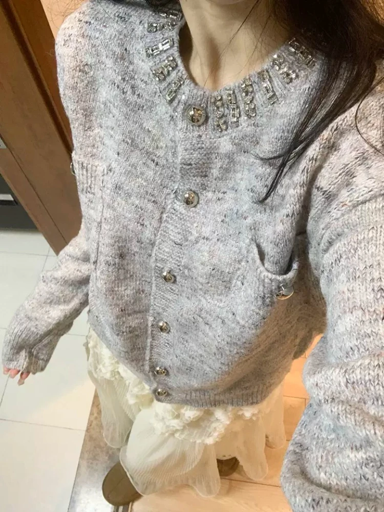 

Корейский милый вязаный элегантный кардиган и плиссированная мини-юбка с высокой талией, женский осенний наряд, милый миниатюрный повседневный комплект из двух предметов