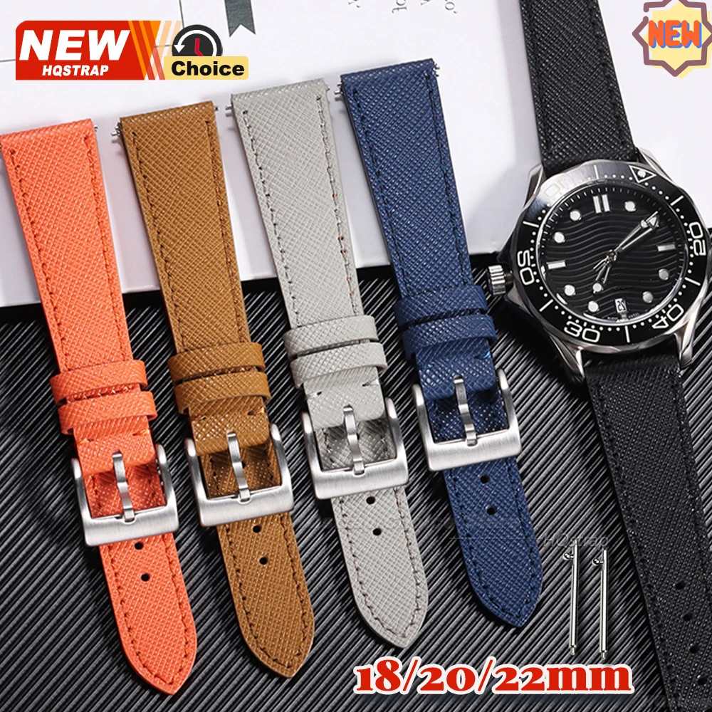 Nouveau bracelet de montre en cuir cousu vintage à dégagement rapide 18mm 20mm 22mm pour femmes et hommes, compatible Omega, Seiko, Rolex