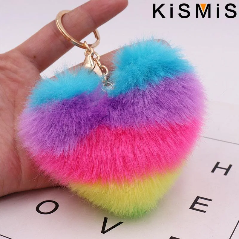 Fashion Rainbow Plush Keychain Cute Soft Stuffed Animal Toy Gift for Women Girls Car Accessories Love Pendant Keychain Toy view 5
