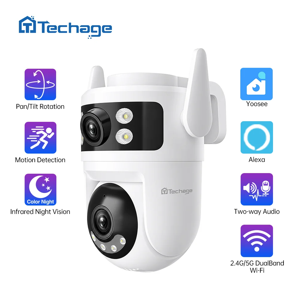 Techage Dual Lens PTZ IP Camera Outdoor HD WiFi Security Camera Auto Tracking Human Detection Wirelss CCTV Surveillance Camera