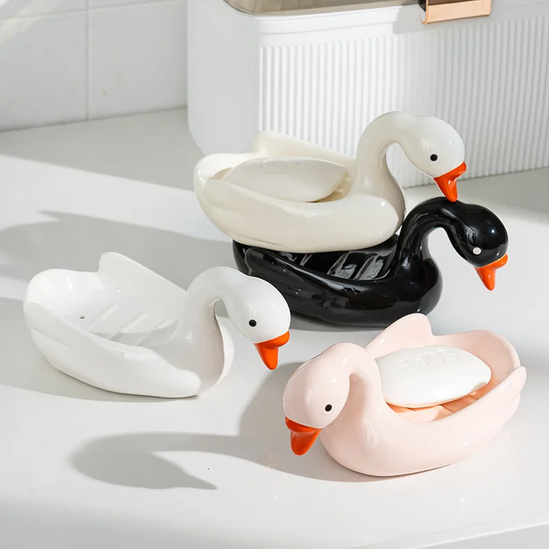

Creative Little Swan Household Cartoon Ceramic Bathroom Non Water Box Cute Soap Plate