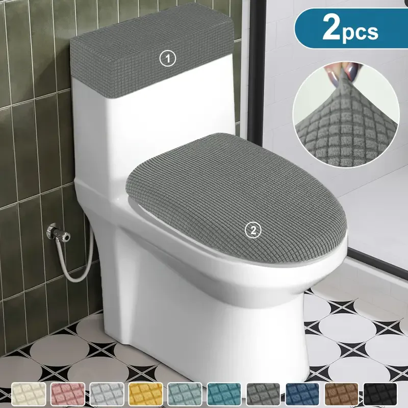 Cubierta de tapa de inodoro de lana Polar y cubierta de tanque de inodoro 2 unids/set cubiertas de inodoro elásticas Color sólido extraíble para el baño del Hotel en casa