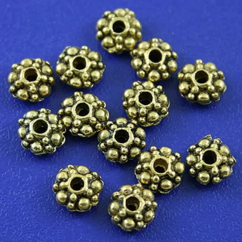 60pcs 6*3mm Dark Gold-tone Studded Flower Spacer Beads H2295 Beads for Jewelry Making