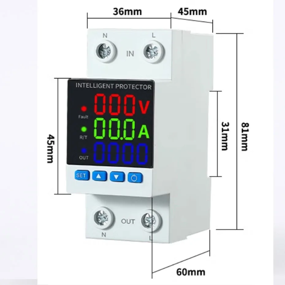 

Устройство защиты от перенапряжения и пониженного напряжения с самовозвратом, ограничение напряжения бытового 220 В, ограничение мощности перегрузки по току