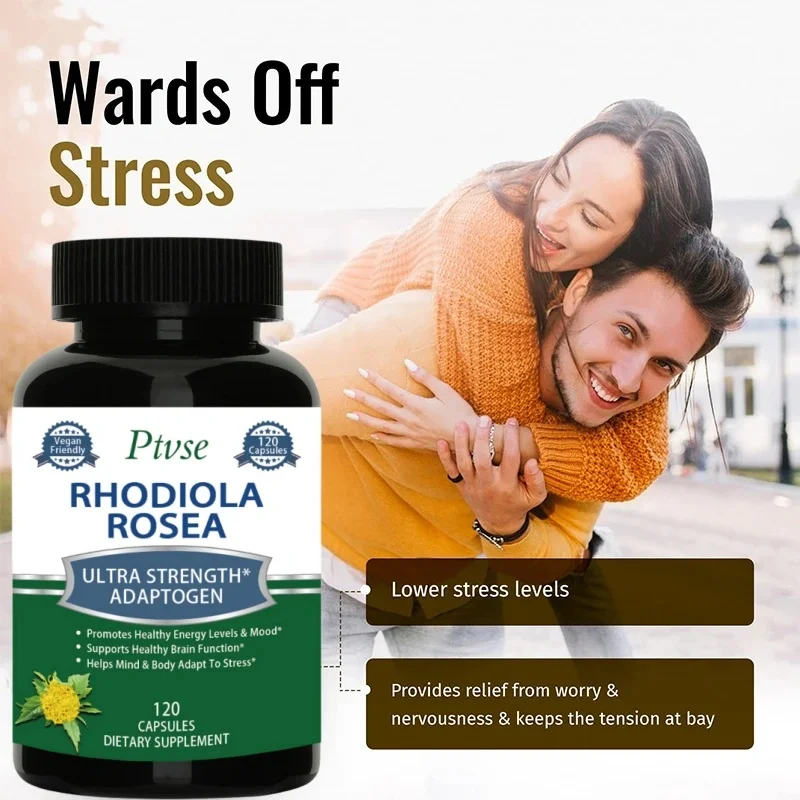 Rhodiola Rosea - Rhodiola Rosea pour l'énergie, instituts soulignés, soutien de l'humeur et mise au point pour améliorer la performance athlétique, fonction cérébrale