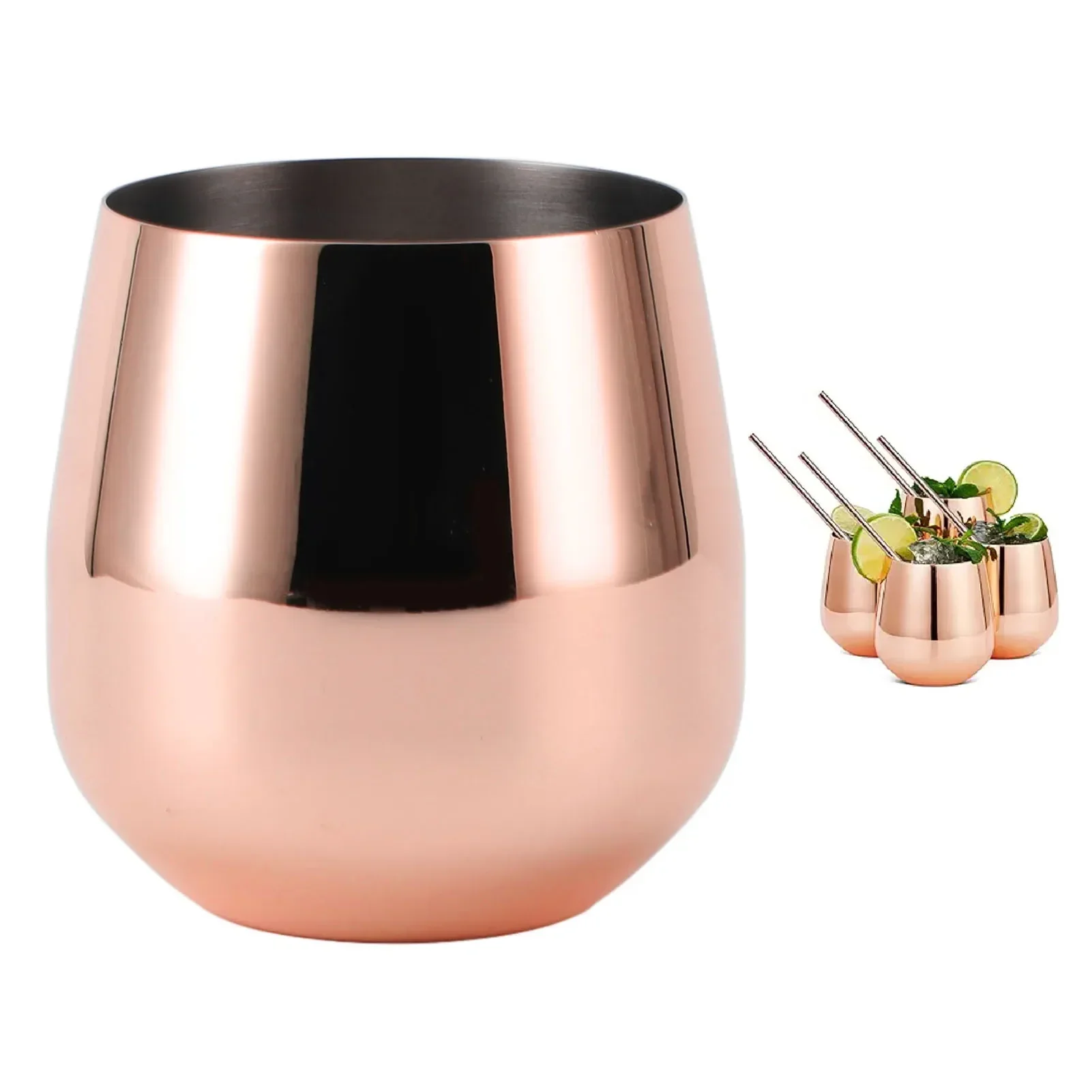 

Stainless Steel Wine Glass Stemless Egg Shape 550ml Unbreakable Portable For Bar Outdoor Events Copper Plating
