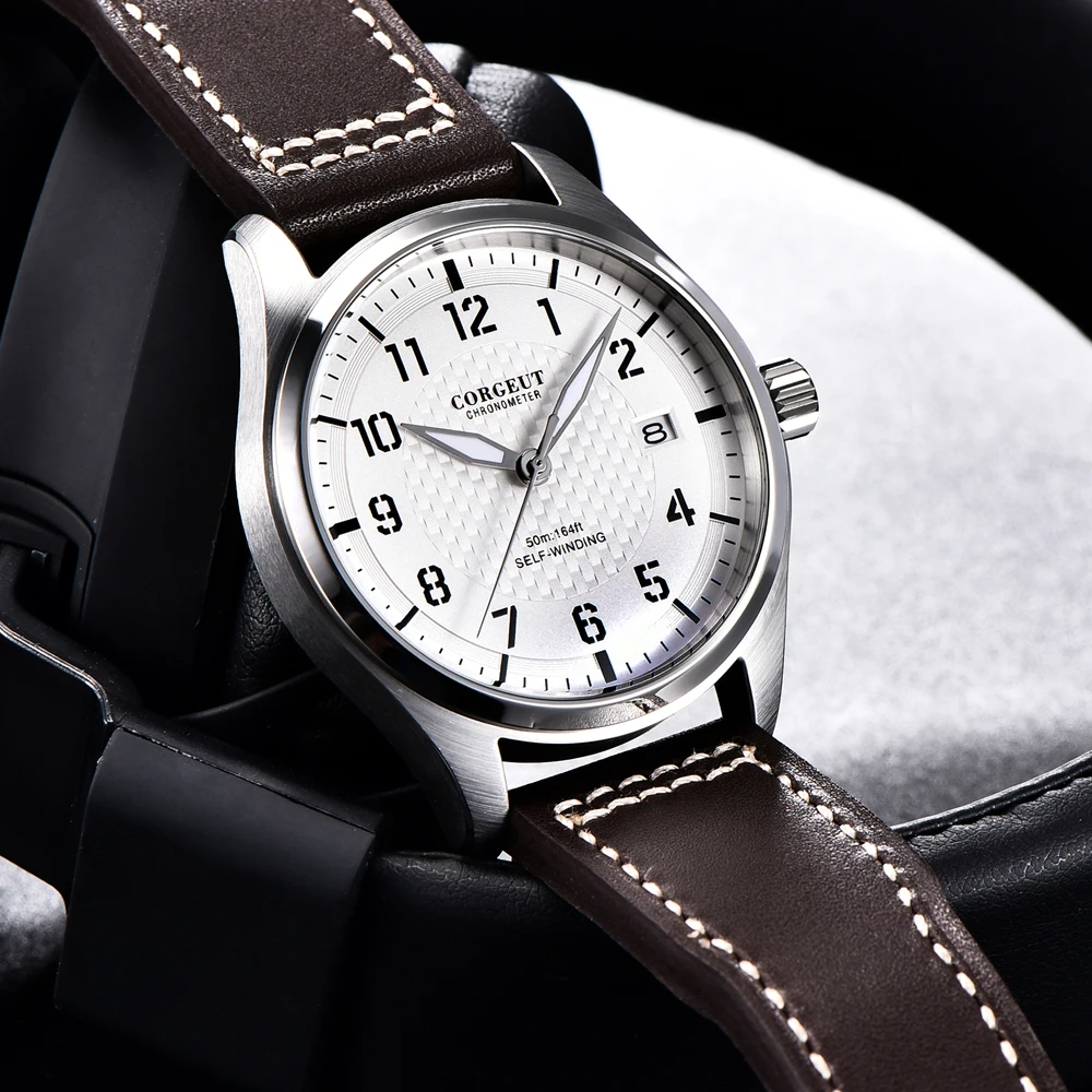 Corgeut 40 مللي متر القهوة الهاتفي ساعة رجالي أوتوماتيكية NH35 حركة PVD 316L SS مصقول مضيئة مقاوم للماء ساعة ميكانيكية الرجال