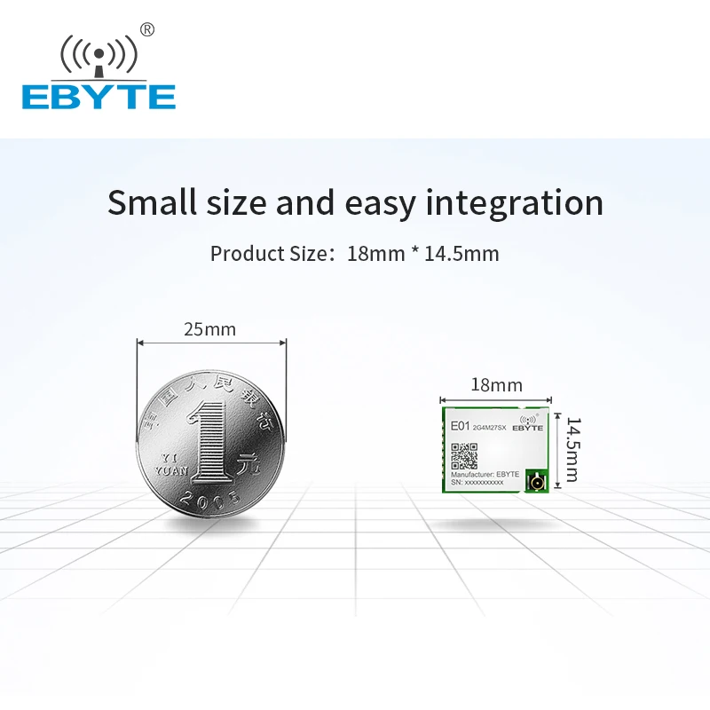 nRF24L01P Chip Wireless Module EBYTE E01-2G4M27SX 2.4G 27dBm SMD nRF24L01P+PA RF Interface SPI Communication Tx Rx Module