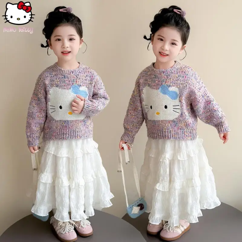 

Свитер «Hello Kitty» с героями мультфильмов, весна-осень, новый кавайный детский зимний пуловер в стиле аниме, нижний свитер, модные топы Sanrio