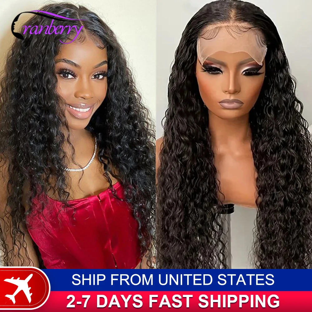 

Human Hair Lace Wigs Remy Peruvian Transparent Deep Wave 4x4 Lace Closure Wig 180% Density Cranberry Hair 4x4 Lace Front Wig