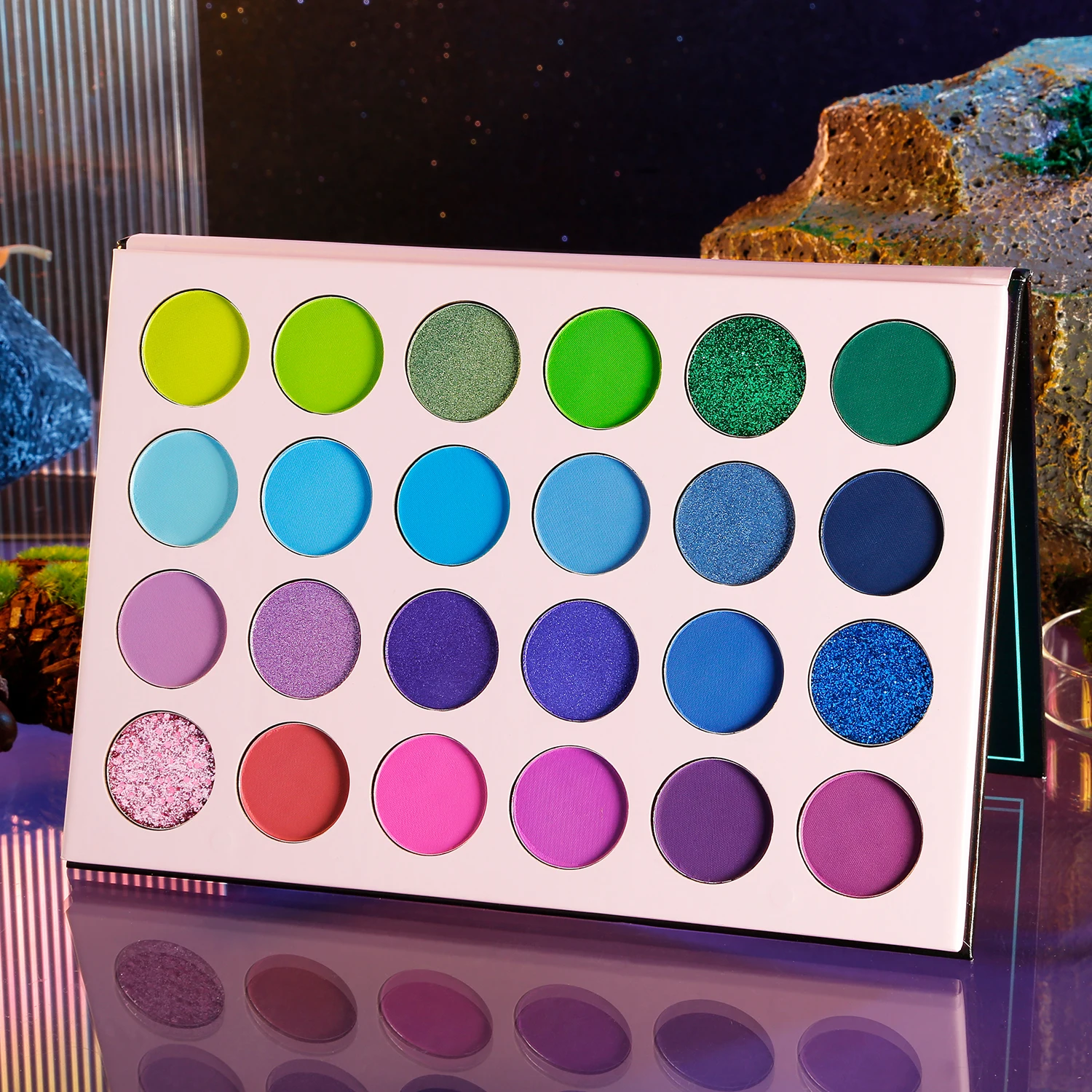 DE\'LANCI 24 Color Green Eye Shadow Palette Blue Rose Eyeshadow Pigmented Waterproof Makeup Pallet Matte Shimmer Glitter Beauty