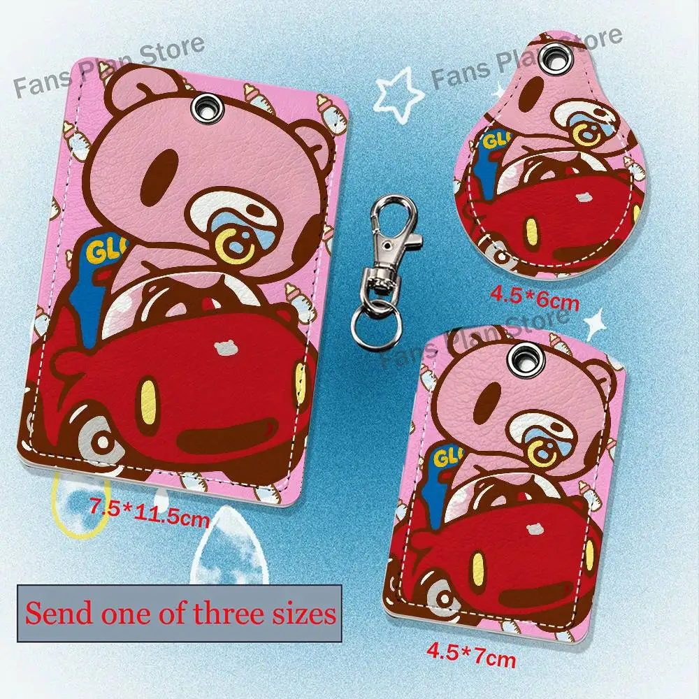 Cartoon G-Gloomy Bear Leather Keychain Badge Holder with Lanyard - ID/Access Card Holder, Key Ring Accessory, Gift Option