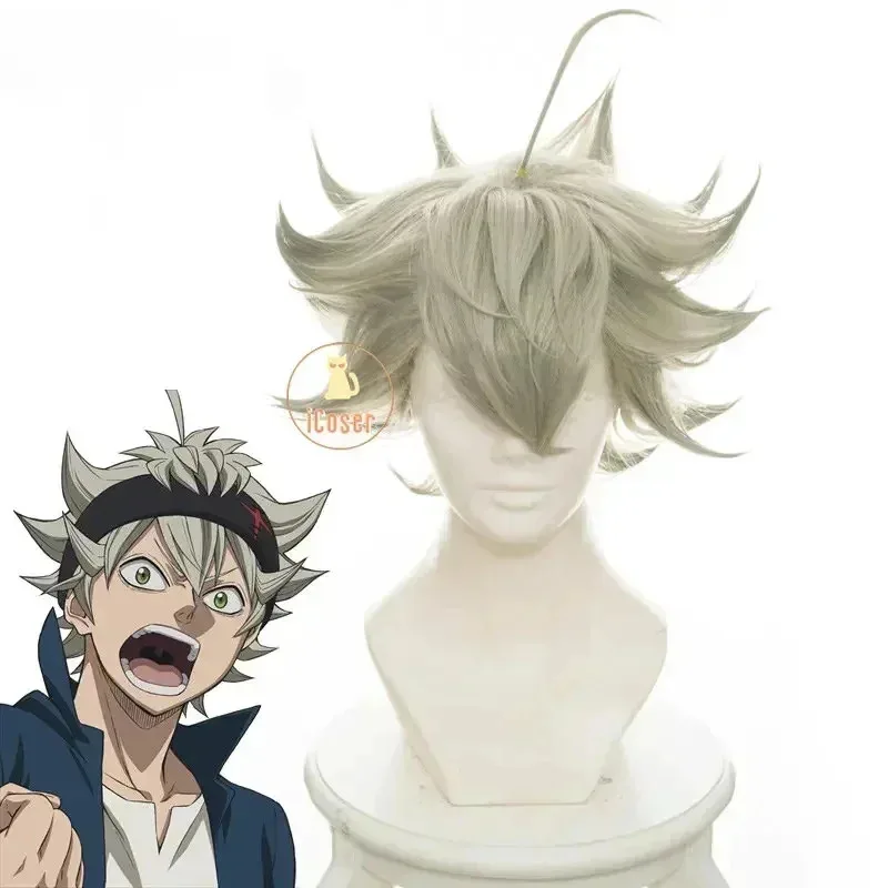 ♥ 2025 Anime nuevo Asta Cosplay pelo corto gris oscuro toro negro trébol de cinco hojas Anti magia diablo peluca gratis ★ ☆ ly99