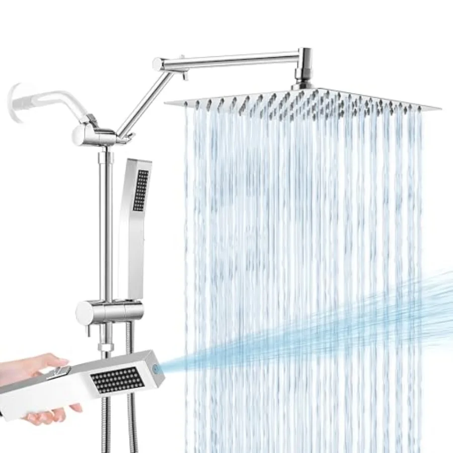 

All Metal 10 Inch Rain Shower Head with Handheld Spray Combo for Bathroom, Chrome, High Pressure Waterfall Rainfall Square Desi