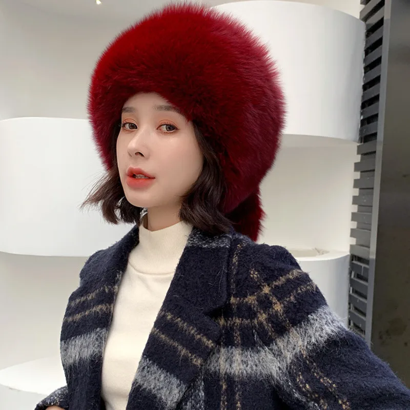 

Natural Fox Fur Russian Hat Real Silver Fox Fur Hat Winter Warm Hats For Fashion Women Hat Outdoor Women Fox Fur Caps Thick Cap