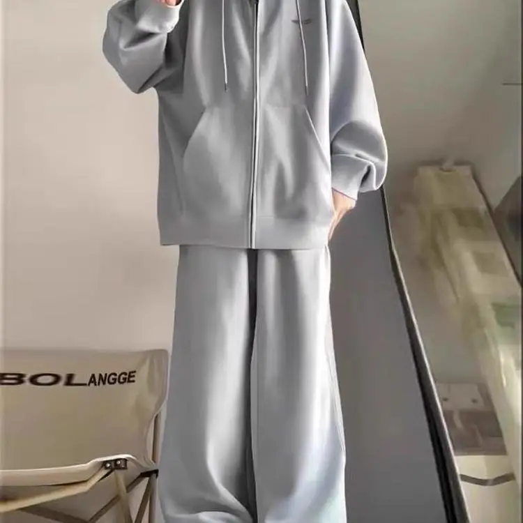 

plus Size 300 Pounds Fat MM Autumn Winter Casual Sports Set Women Loose Open Cardigan Sweatshirt Sweatpants Two Piece Trendy