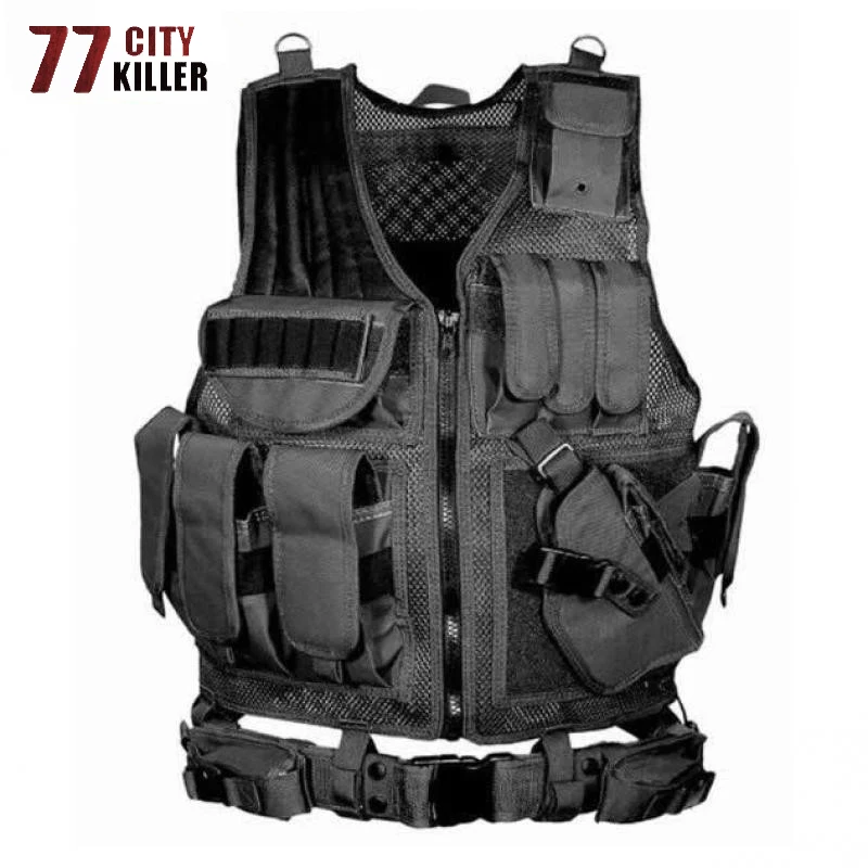 

77City Killer Tactical Combat Vest Men Unloading Army Military ACU/Camouflage Men Vests Multi-pocket Body Cs Jungle Equipment