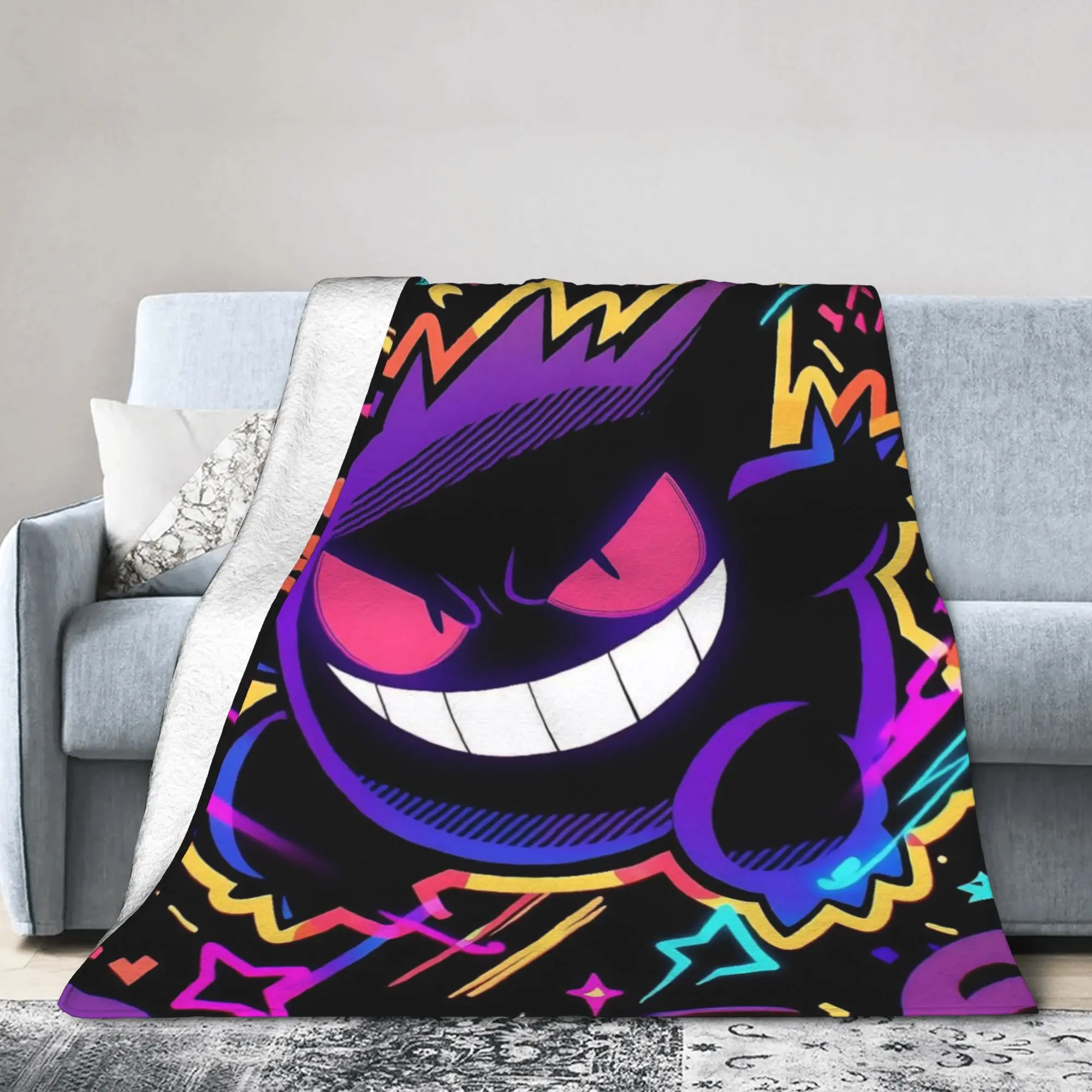 Gengars Poke-Mon Cartoon Knitted Blanket Flannel  Ultra-Soft Throw Blankets for Bedding Couch Bedspread