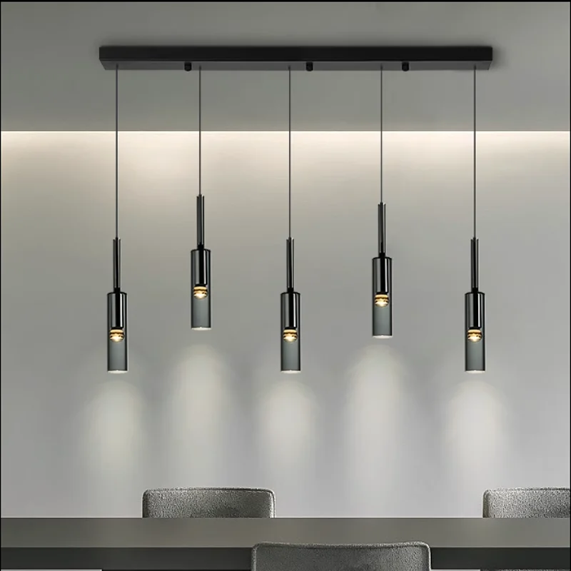 lustres para sala de jantar Nordic Long Tube Luzes Pingente Pendurado Cozinha Luz Garrafa Preta Ajustável Home Dining Room Luzes De Iluminação