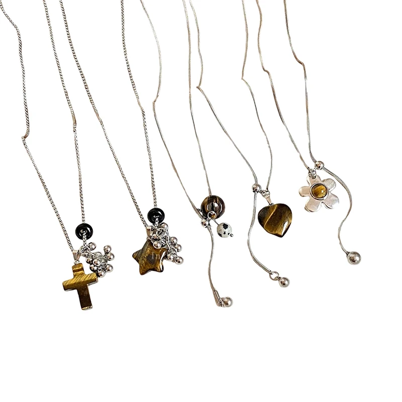 موضة عين النمر حجر قلادة الانسحاب قلادة للنساء سترة طويلة سلسلة ريترو مجوهرات اكسسوارات #6