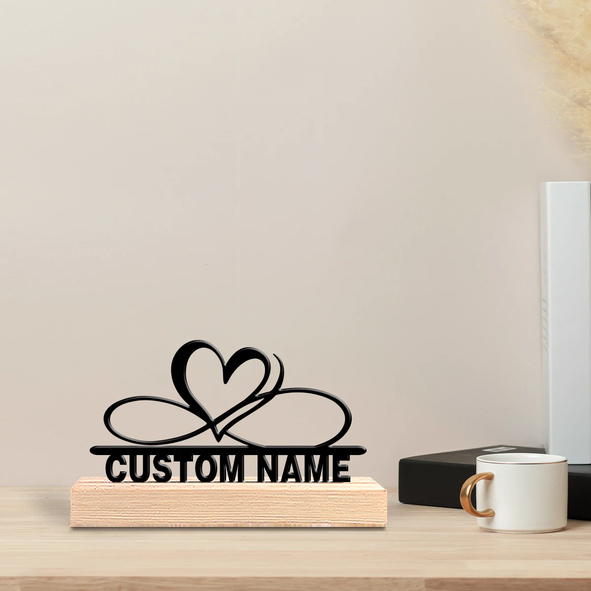 Decorazione per la casa personalizzata, opera d'arte in metallo con base in legno, decorazione da tavolo, scultura da tavolo con base in legno, adatta per o