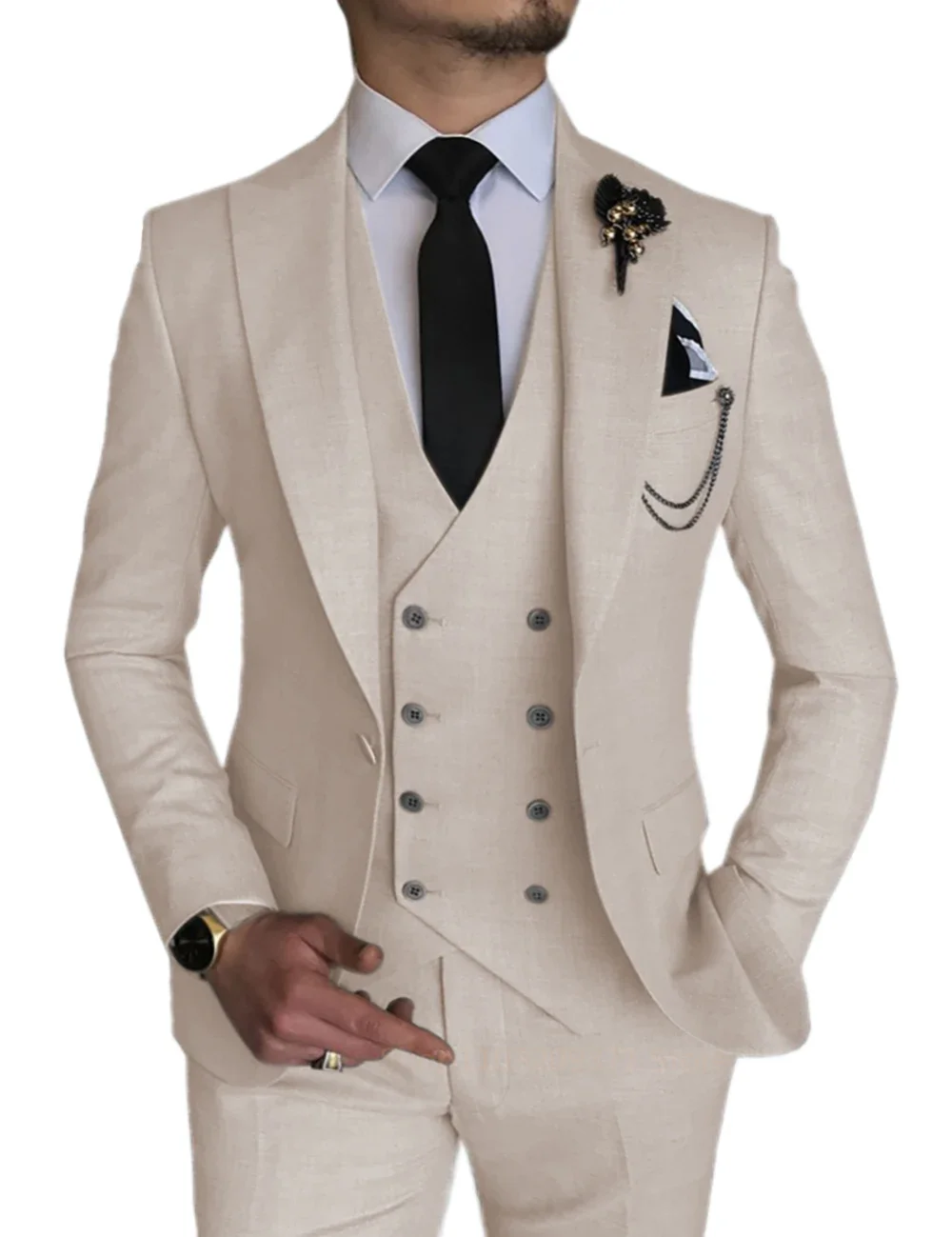 3 Pieces Light Gray  Suits Men Suits  Wedding Wear Business Male Groom Wedding Dress Jacket Vest Pants Set Blazers Coat