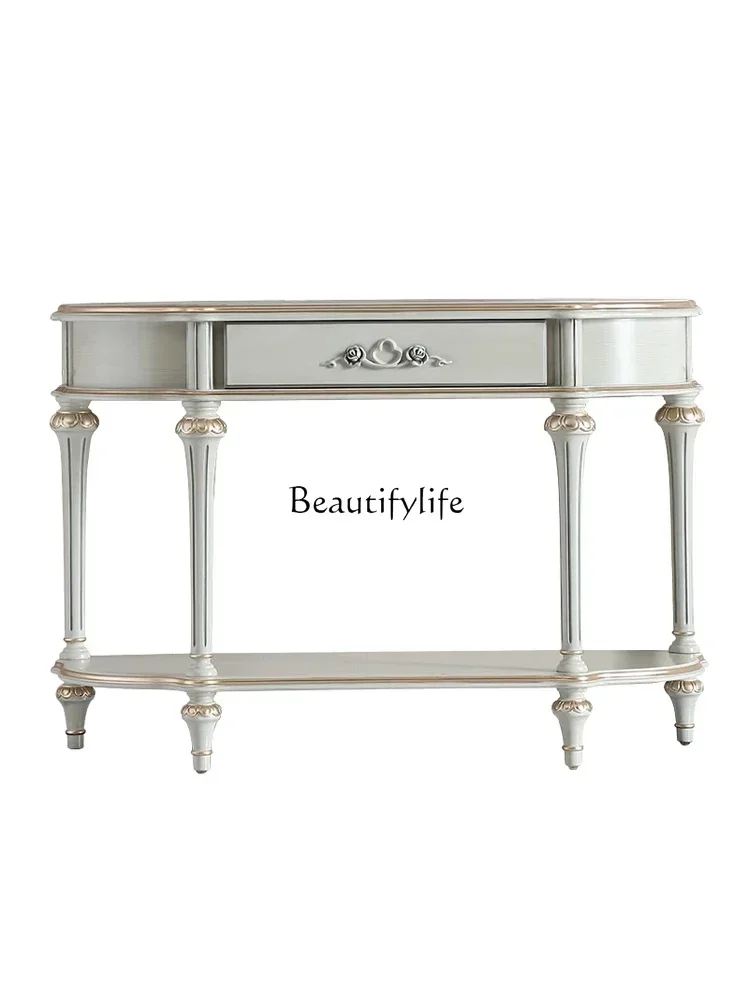 

23French Retro Affordable Luxury Solid Wood Console High-End European a Long Narrow Table Wall Console TablesL