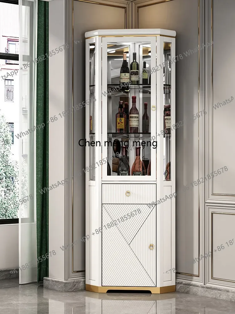 

Hot sales Light luxury solid wood wine cabinet against the wall Living room home glass door Modern simple corner cabinet