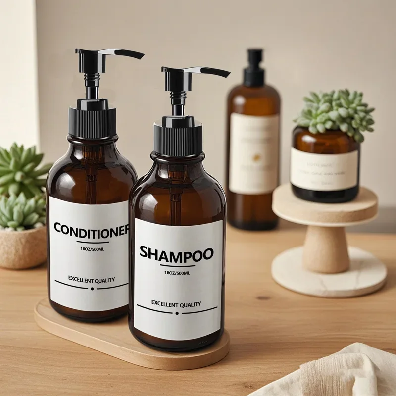 Nachfüllbares Shampoo-Conditioner-Set für Körperwaschmittel, 500 ml, braun, leerer Aufbewahrungsbehälter, Duschgel-Flasche, großes Fassungsvermögen
