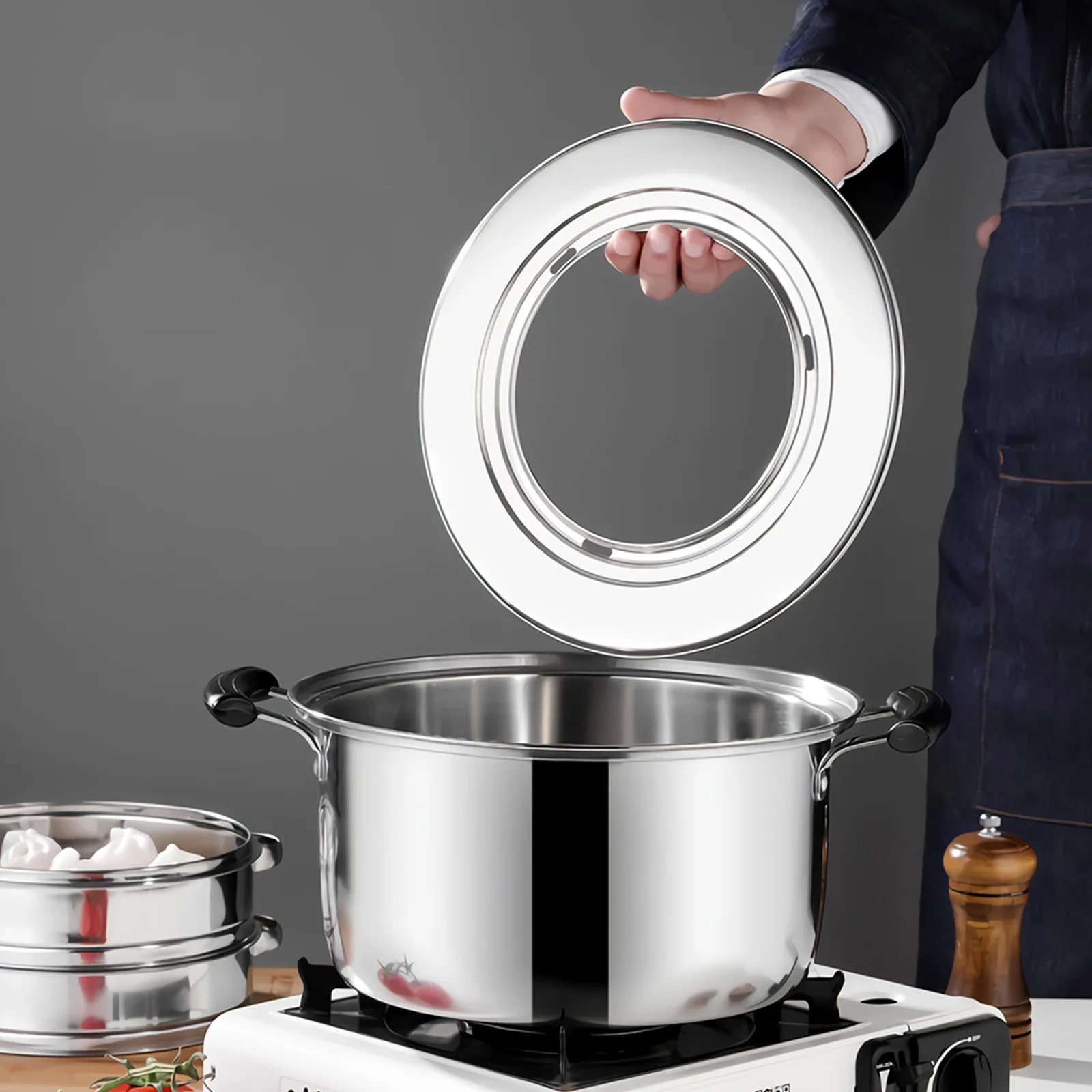 

Stainless Steel Steamer Rack Circular Design Multilayer Dumpling Bao Bun Dim Sum Steaming Accessories Water Tray Kitchen