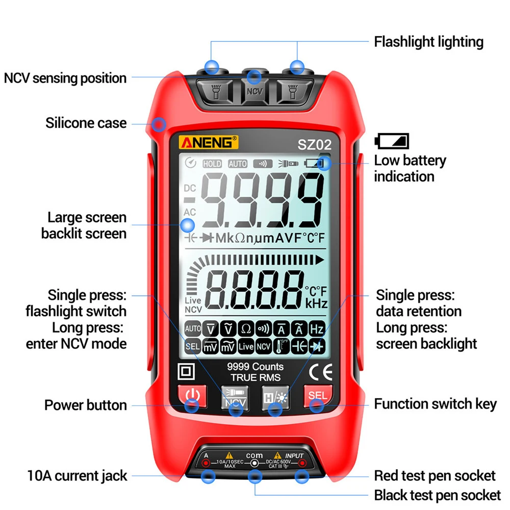 Smart Digital Multimeter 6000 Counts True RMS Auto Electrical Capacitance Meter Temp Resistance Transistor Testers Mmultimetro