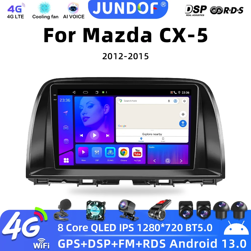 

JUNDOF Android 13 Car Multimedia for Mazda CX5 CX-5 CX 5 2012 - 2015 Auto Radio Stereo Video Player GPS Navigation DSP