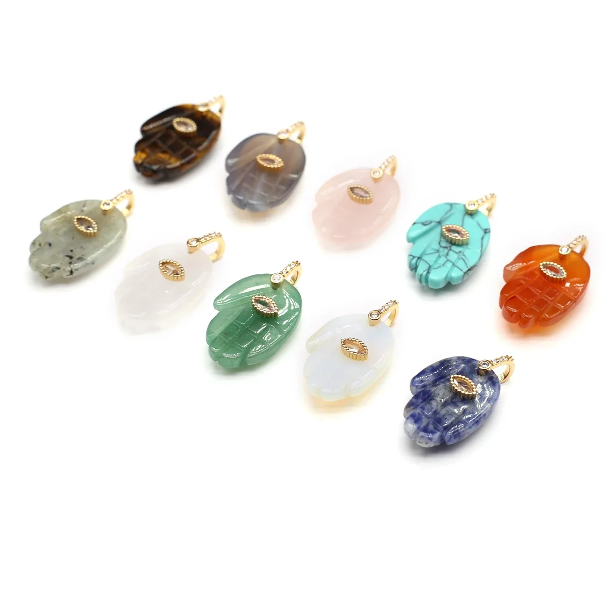 Natural Stone Buddha Hand Shape Reiki Healing Demon Eye Pendant Jewelry Making DIY Necklace Earrings Accessories Gifts image 3