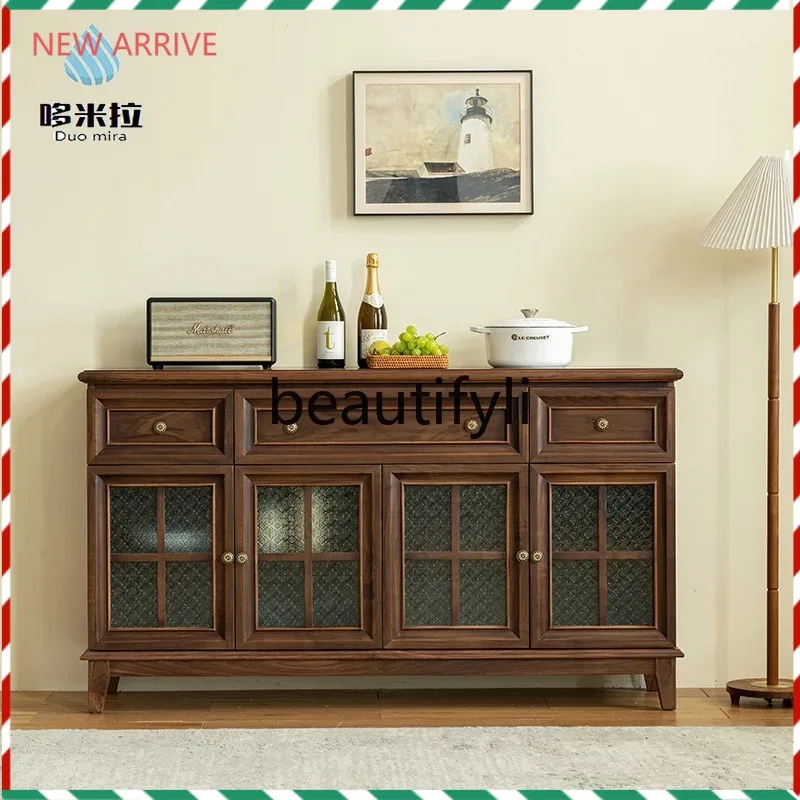 

D2520 American Style Black Walnut Sideboard Wine Cabinet Tea Storage Cupboard Solid Wood Household Multifunctional Solid Wood Ca