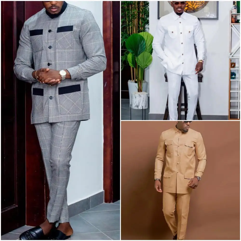 2024 Elegant African Style Men's Luxury Suit Plaid Stripe Single Breasted Suit and Pants 2 Piece Casual Business Suit for Men