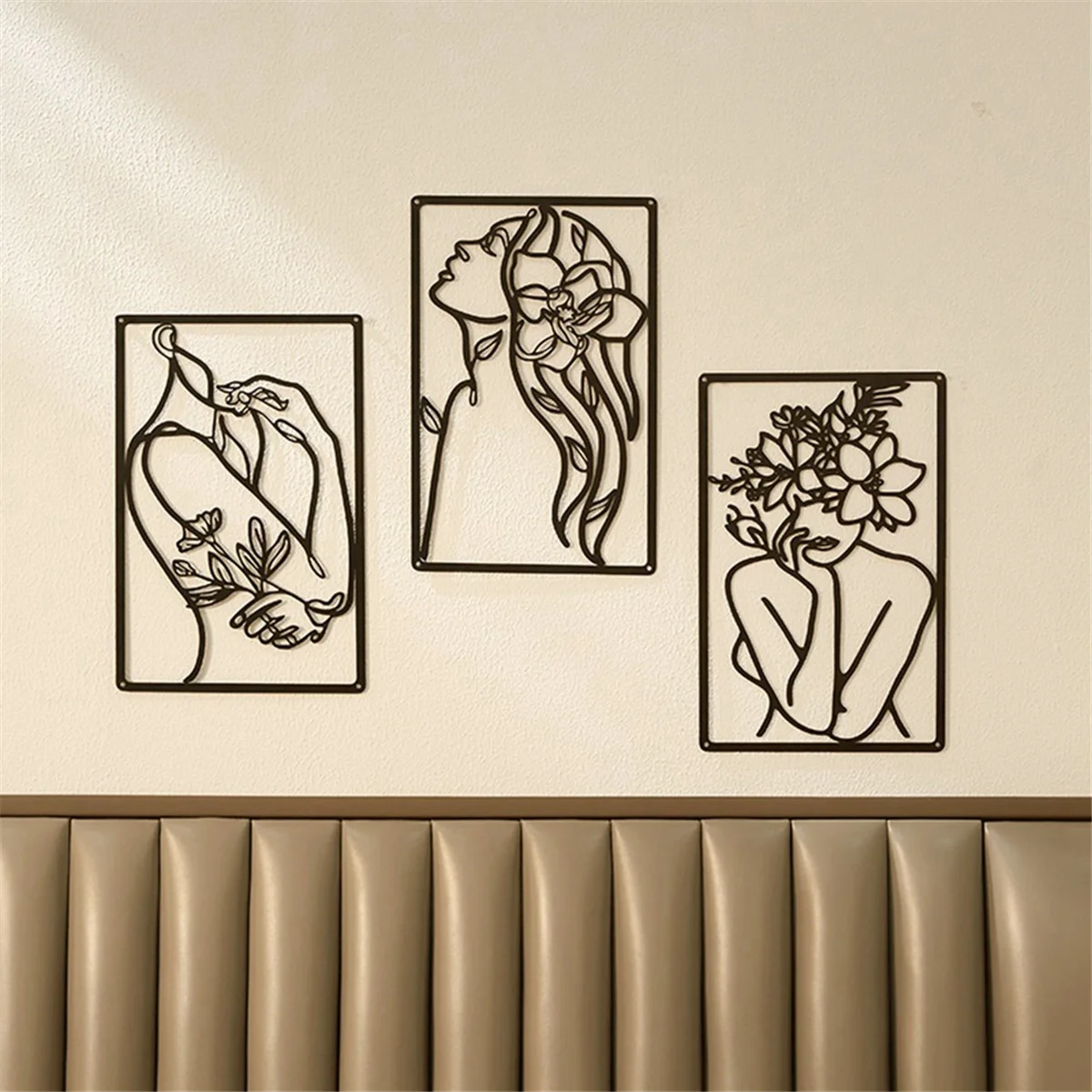 3 Pieces Metal Minimalist Abstract Woman Wall Art Line Drawing Wall Art Decor Single Line Female Home Hanging Wall Decor