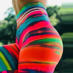 Calças de ioga elásticas para mulheres calças de ginástica de cintura alta leggings elásticas coloridas, estampa arco-íris do sol, moda fitness