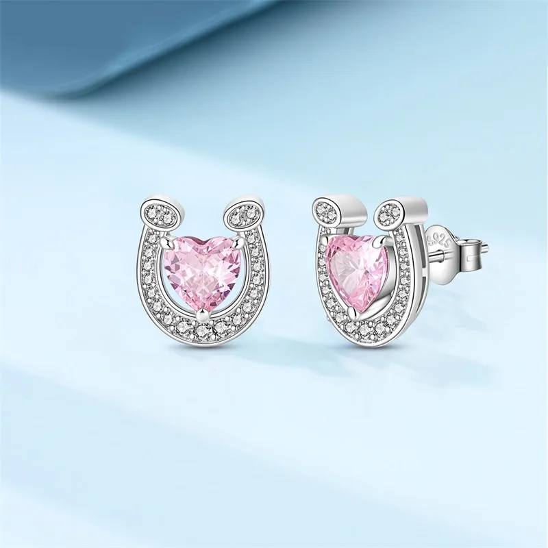 Original Silver Earrings White Pink Heart Flower Earrings for Women's Earrings Anniversary Jewelry Delicate Fine Gift
