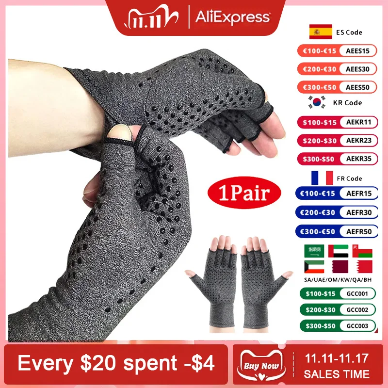 1 Pair Compression Arthritis Gloves Men Wrist Support Joint Pain Relief Hand Brace Women Therapy Wristband Compression Gloves