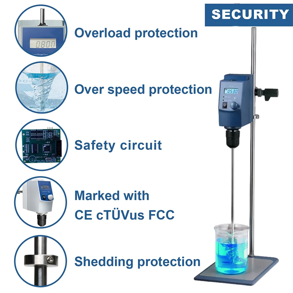 20L Paint Food Cosmetics Industrial Liquid Mixer Mixing 100-2500 rpm Laboratory Digital Electric Overhead Mixer
