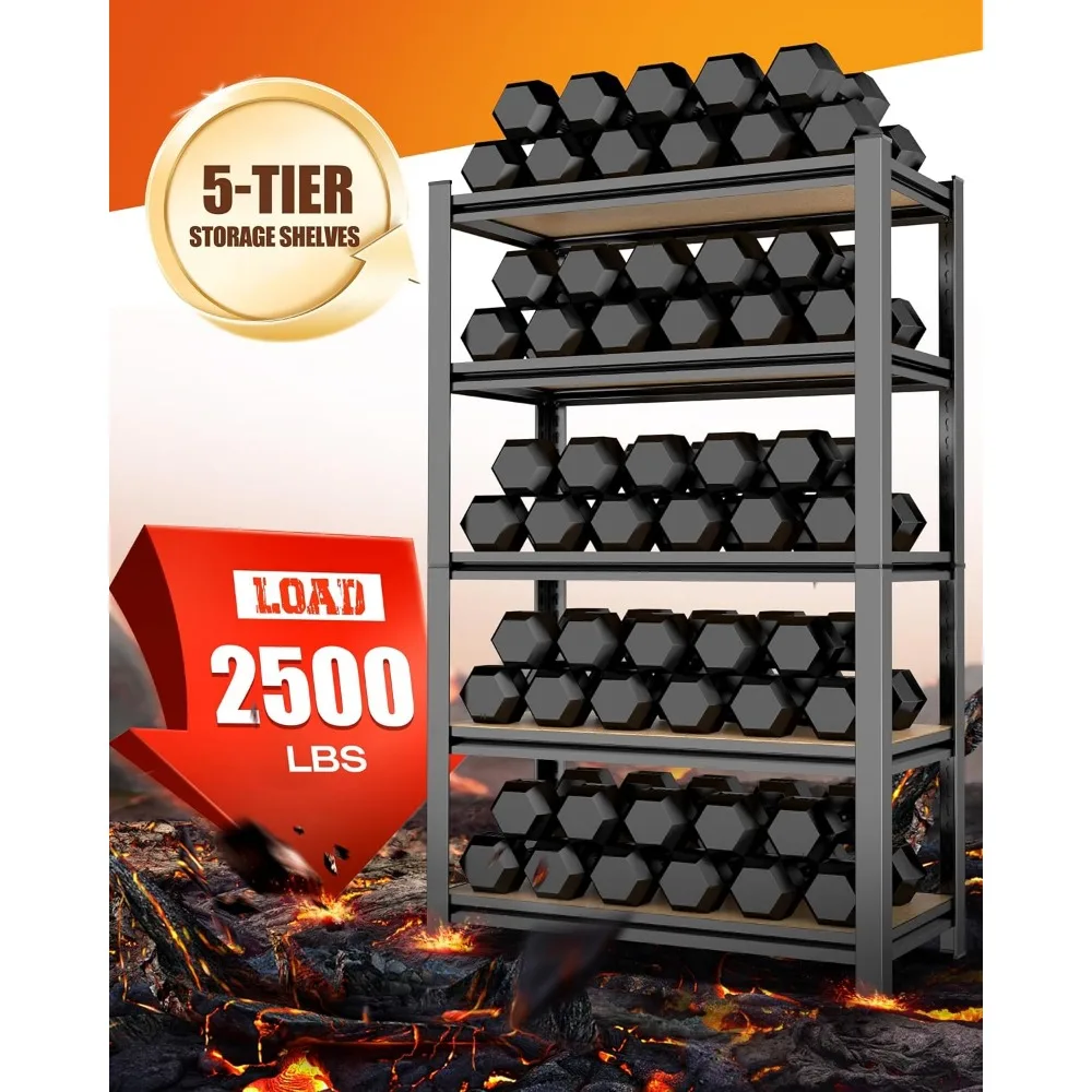 أرفف تخزين معدنية قابلة للتعديل من 5 طبقات شديدة التحمل للمنزل، وحدة رفوف جراج واسعة 45.6، سعة قوية 2500 رطل #3