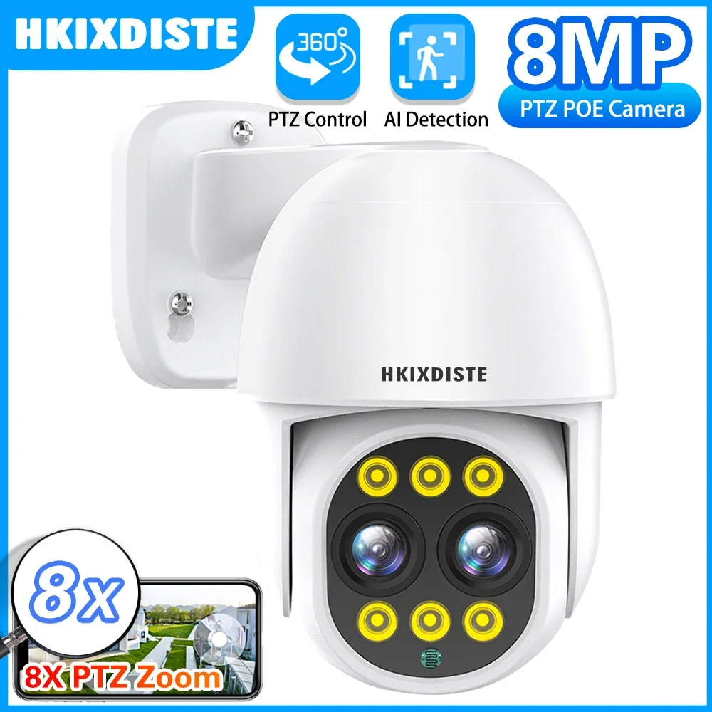 

8X Zoom 4K POE PTZ IP Camera Security Outdoor Color Night Vision Smart P2P Pan Tilt With Motion Detection Two Way Audio SD Slot