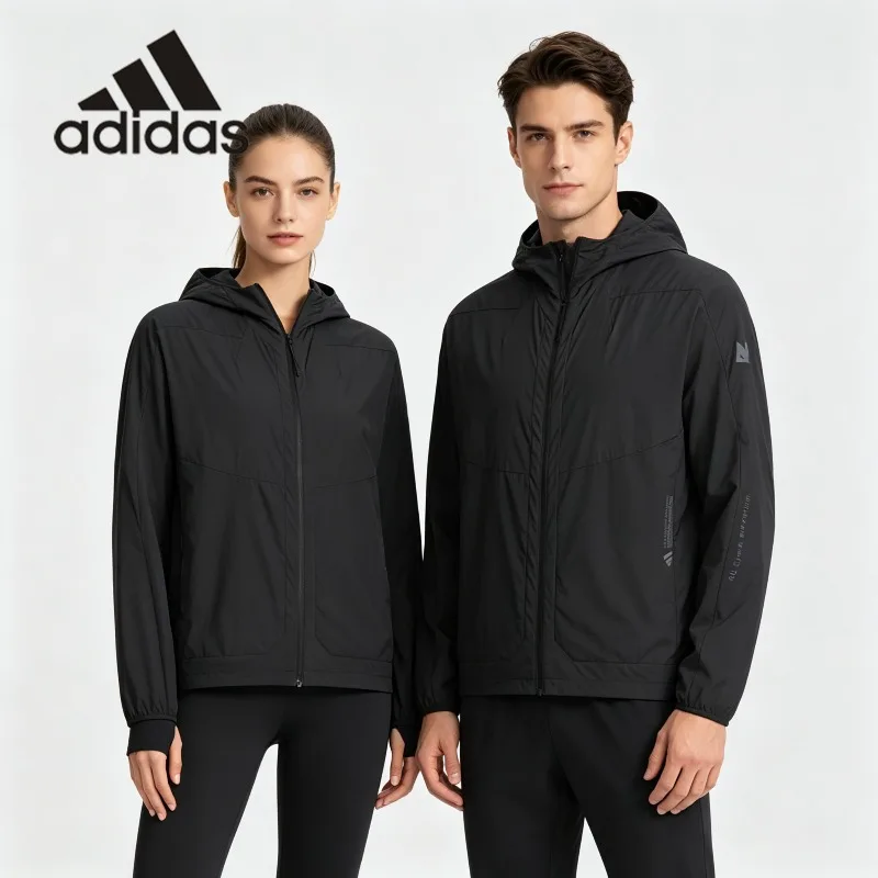 Veste coupe-vent Adidas avec logo réfléchissant tissé, pour la course nocturne au printemps, manteau extérieur léger et coupe-vent JZ8401 1PCS