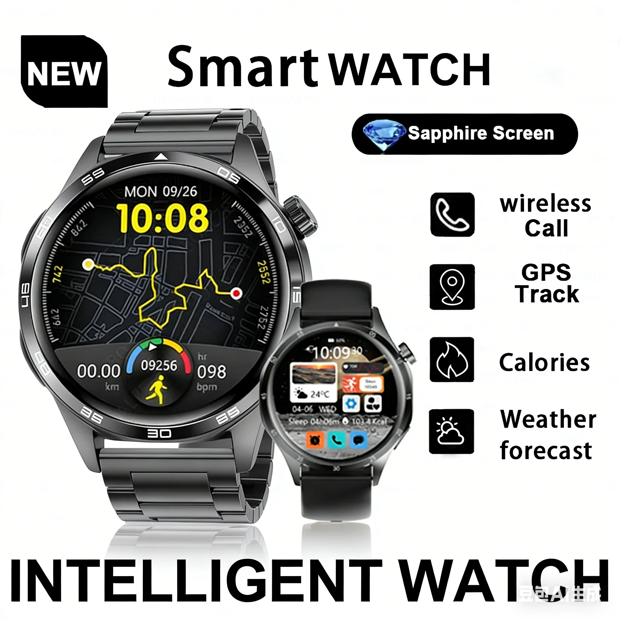 

New Full Round Smart Watch Men AMOLED Screen BT Call Watches Health Monitoring GPS Smartwatch Men For Android IOS+Holiday Gifts
