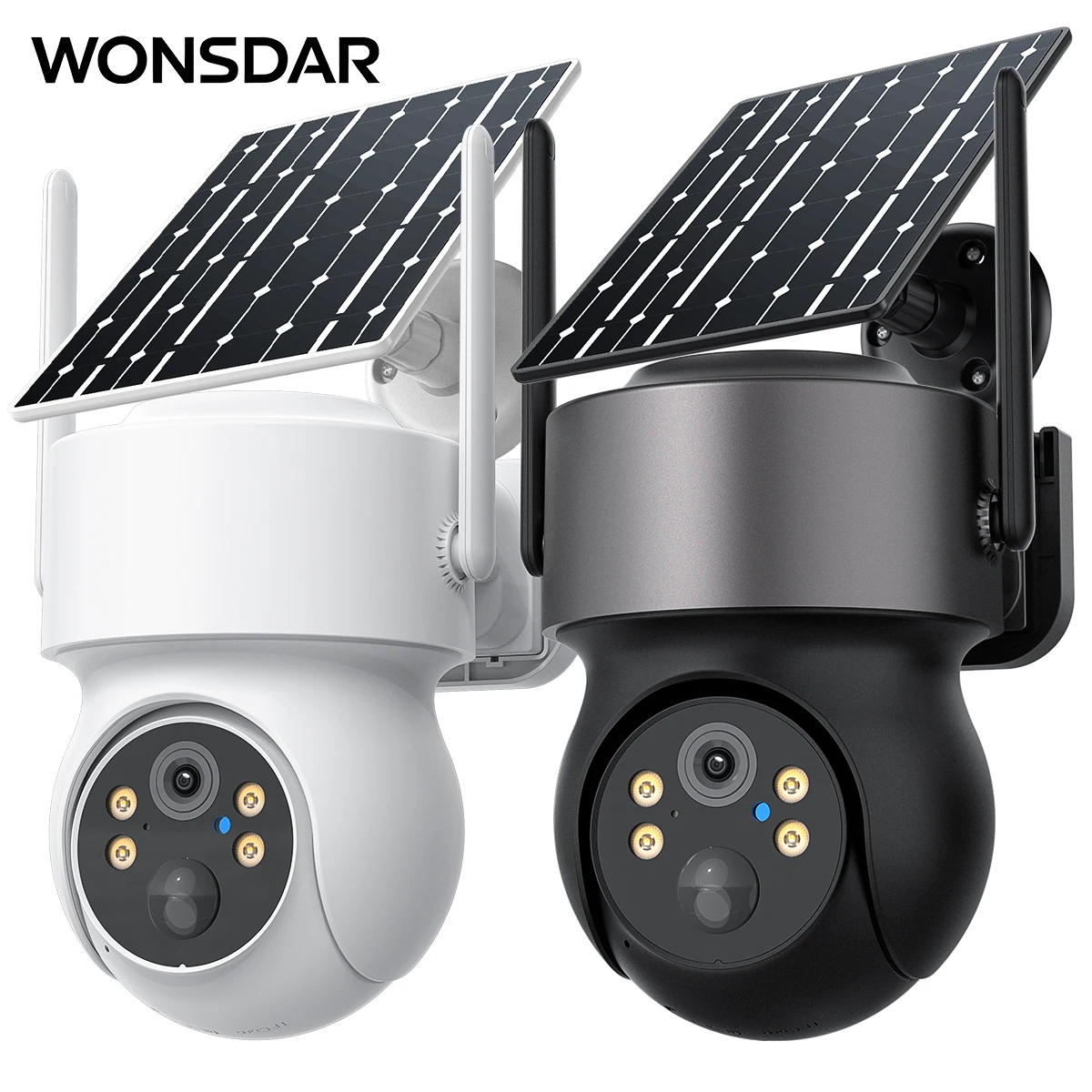 WONSDAR Outdoor Solar-WLAN-Kamera mit eingebautem Akku, Sicherheitskamera, PIR-Bewegungserkennung, Farb-Nachtsicht, Zwei-Wege-Audio, ICSee