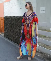 Women's Clothing Colorful Kaftan Dresses for Long Bathing Suit Cover Ups Maxi Beach Cover Ups Caftan Swimwears