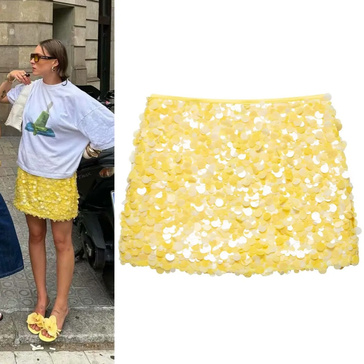 

LIBIELIY Summer New Women's Y2K Fashion Sequin Skirt Music Holiday Party Atmosphere Sparkly Mini Skirt
