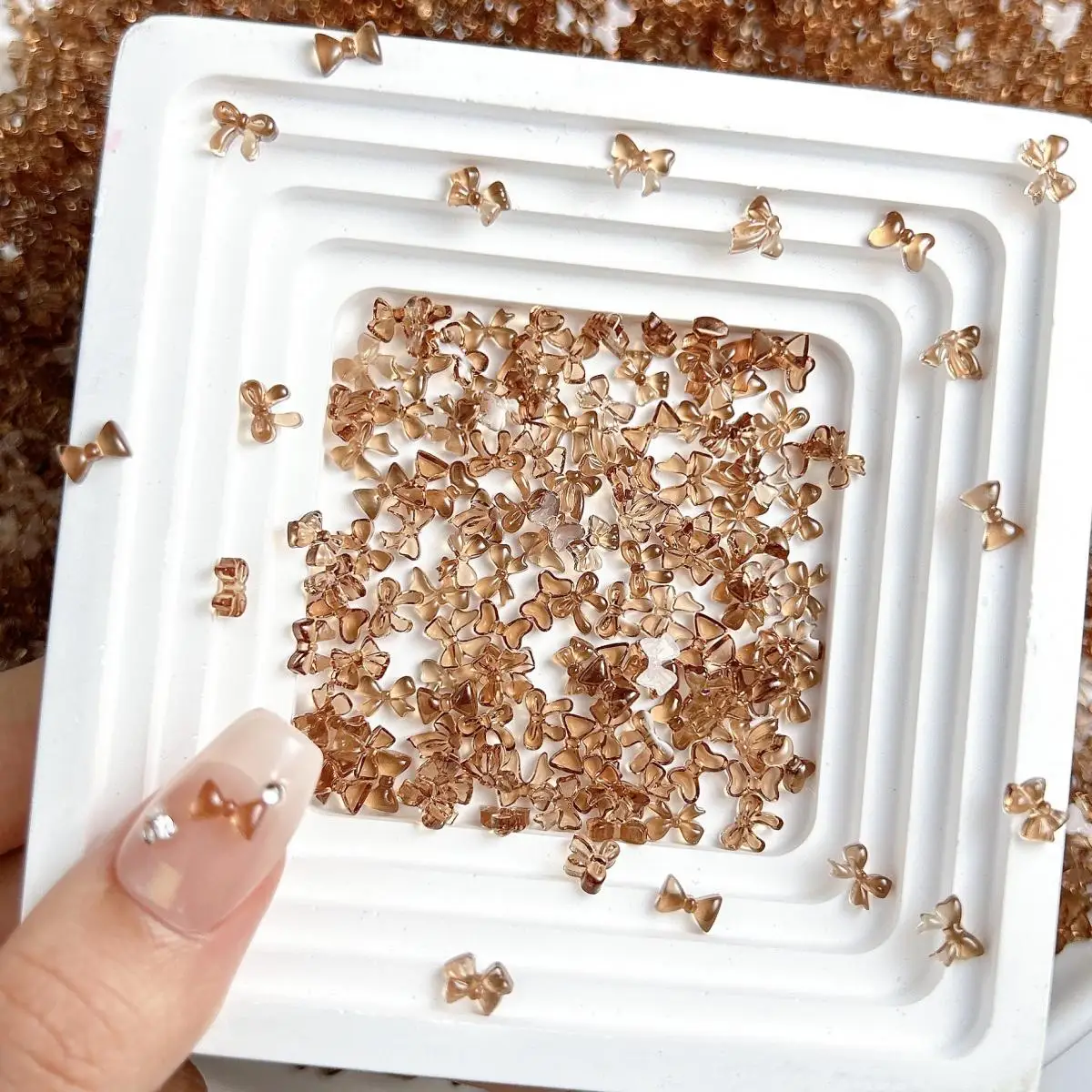 50PCS Maillard Style Atmosphere Resin Bow Nail Charms 3D Transparent Coffee Mini Bow Nail Art Decorations Accessories Supplies - Image 4