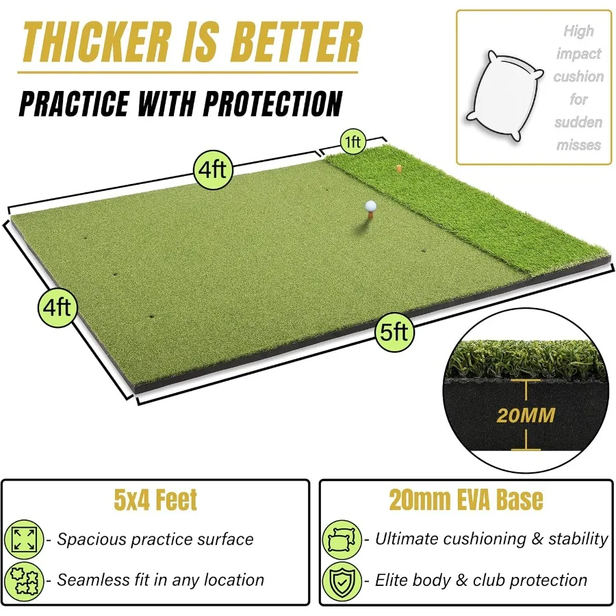حصيرة ممارسة الجولف الفاخرة مقاس 6 × 4 أقدام كبيرة جدًا وسميكة للغاية للاستخدام الداخلي والخارجي أو مع شبكة محاكاة متينة عالية الجودة