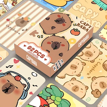 Dos desenhos animados Lomo Cartões para Crianças, Capivara Animal Kawaii, Cartão De Impressão Dupla Face, HD Photocard, Cartões Da Coleção Do Presente, 92PCs